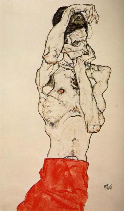 Egon Schiele Male nude with a Red Loincloth oil painting picture